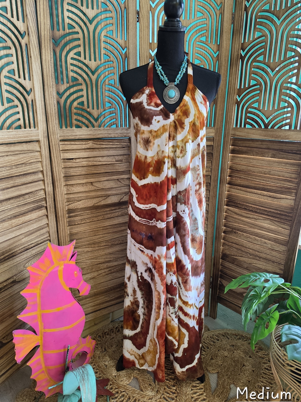 Boho Tie-Dye Backless Maxi Dress - Brown Multi